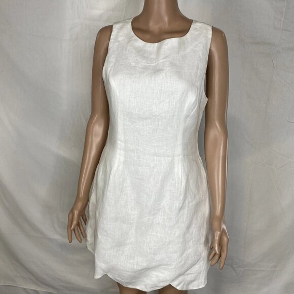 MABLE Women’s Linen Scalloped Hem Shift Dress Size S White Sleeveless Knee Lengt - Picture 12 of 13